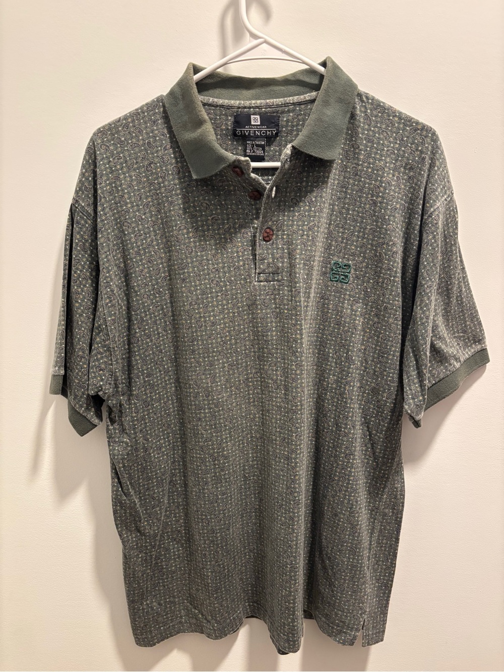 Givenchy Men’s Olive Green Patterned Polo Shirt